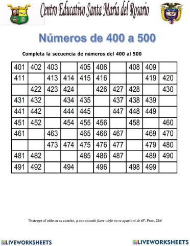 Los numeros del 400 al 500