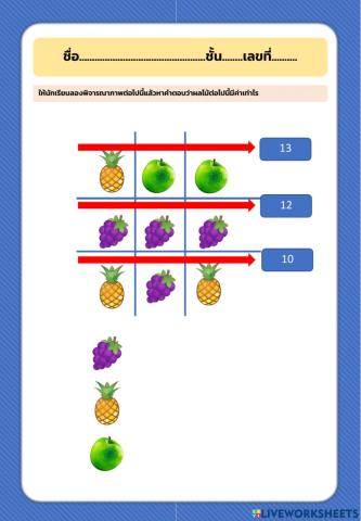 ใบงาน ตัวเลขของผลไม้