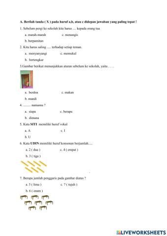 Latihan penilaian harian tematik tema 1 subtema 1