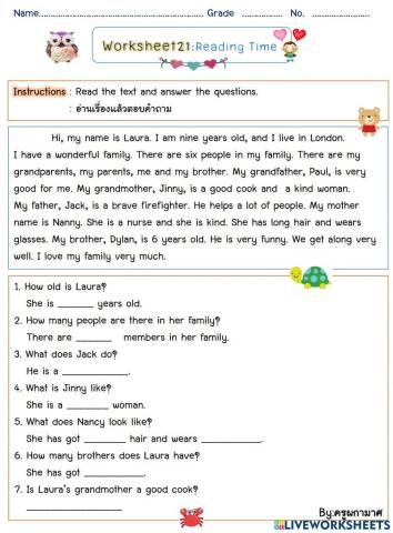 Worksheet 21 reading time