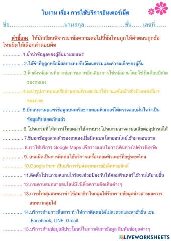 การใช้บริการอินเทอร์เน็ต