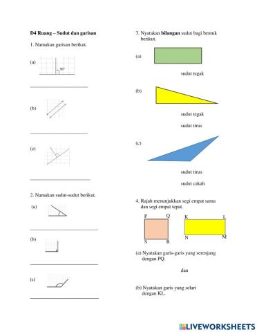 Matematik Tahun 4 : Ruang - Sudut dan Garisan