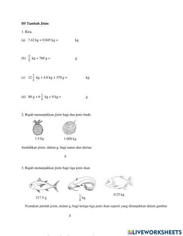 Matematik Tahun 5 : Tambah Jisim