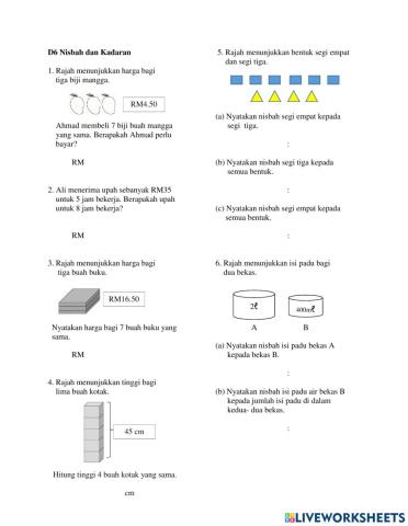 Matematik Tahun 6 : Nisbah dan Kadaran 1