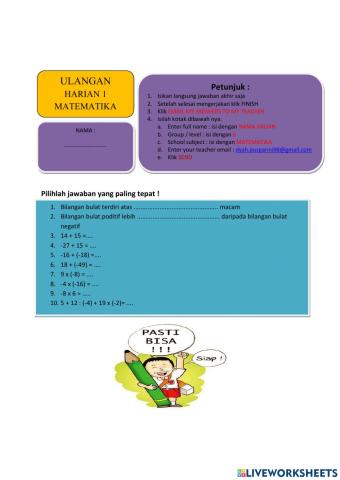 Ulangan harian 1 matematika