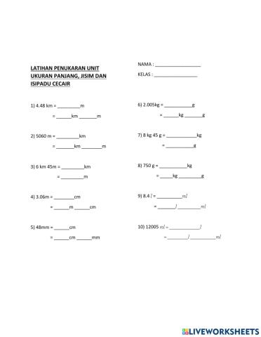 Penukaran unit panjang,jisim dan isipadu cecair