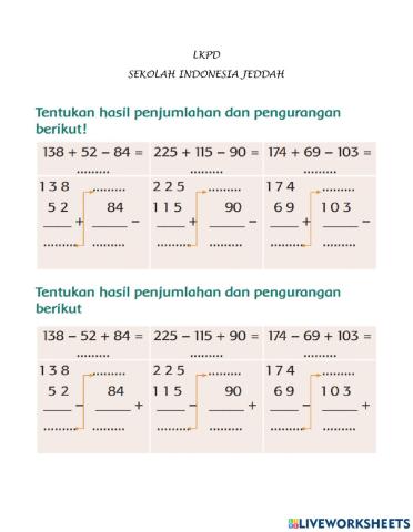 Penjumlahan dan Pengurangan