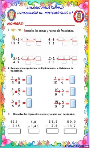 Evaluación matemáticas 5