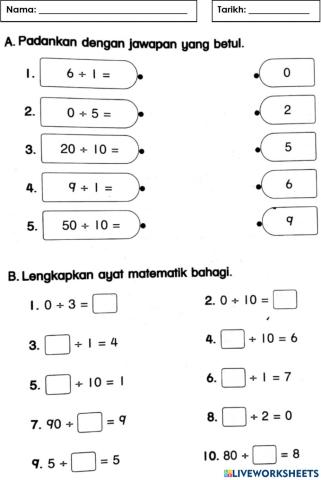 Bahagi melibatkan 1, 10 & 0