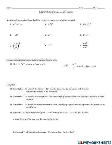 Exponent Rules Practice