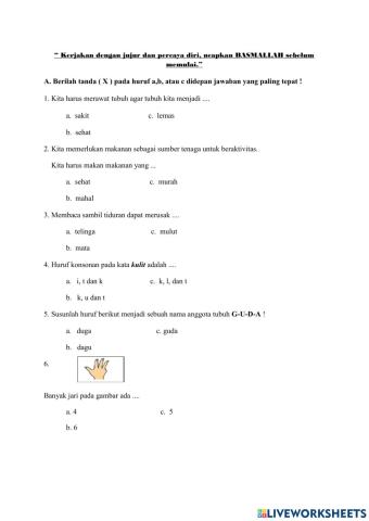 Latihan penilaian harian tematik tema 1 subtema 2