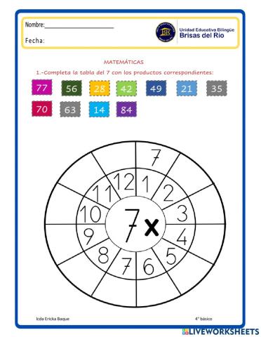 Tabla de multiplicar del 7 y 8