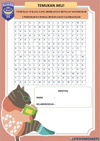 Wordsearch bab 2 perubahan sosial budaya dan globalisasi