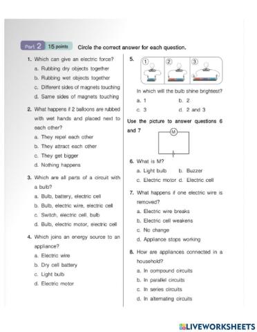 Electric Force & Electrical Energy UNIT TEST