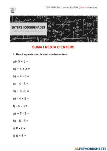 Suma i resta de nombres enters