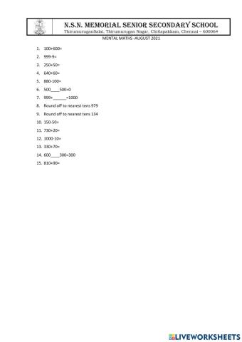 Mental math -3A