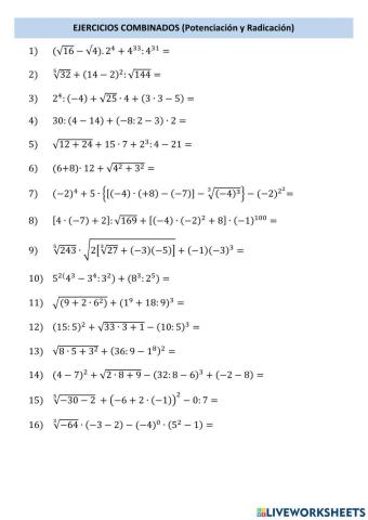 Ejercicios Combinados (Potencia y Raiz)