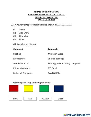 Computer Worksheet