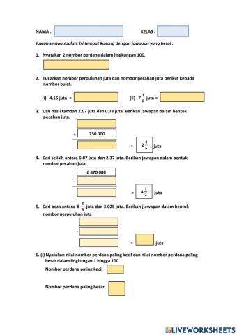 Nombor dan operasi