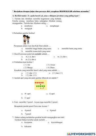 Latihan penilaian harian tematik tema 1 subtema 4