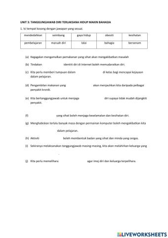 UNIT 3: Tanggungjawab diri terlaksana hidup makin bahagia