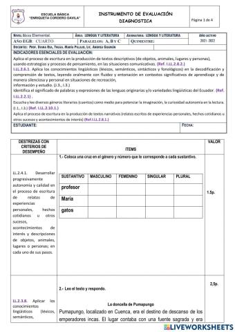 Evaluacion diagnostica lengua y literatura