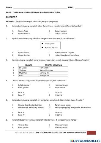 Bab 8 : tumbuhan semula jadi dan hidupan liar di dunia