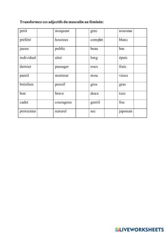 Le féminin des adjectifs qualificatifs