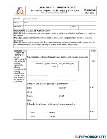 Evaluación Diagnóstica de Lengua