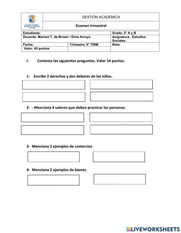 Examen de ciencias sociales