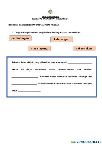 Rekreasi dan kesenggangan-tali asas rendah