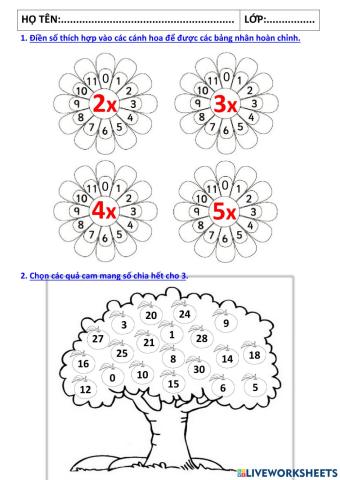 Thử thách 1 - ôn tập bảng nhân và chia  2-5