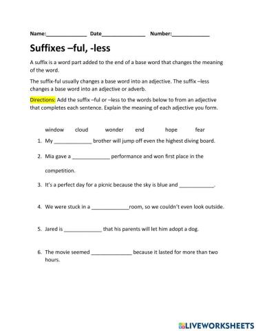 Suffixes ful and less