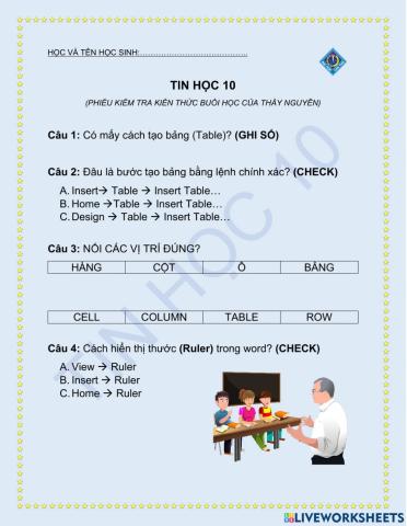 Tin học 10 tạo bảng