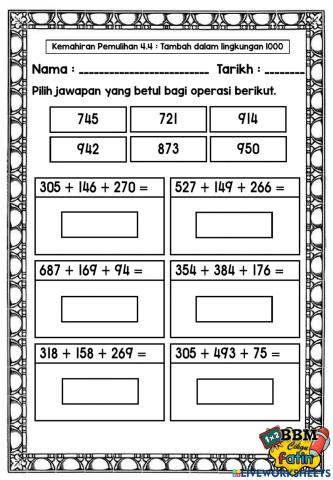 Operasi Tambah 3 nombor