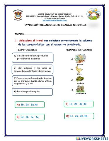 Prueba diagnóstica de ciencias naturales