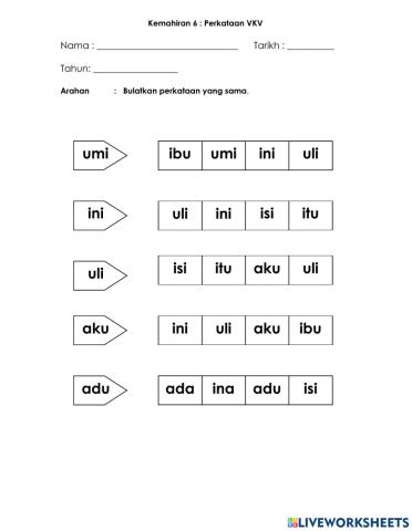 Latihan huruf v kv