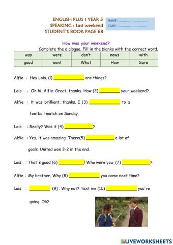 ENGLISH PLUS 1 YEAR 5 : SPORT (last weekend)