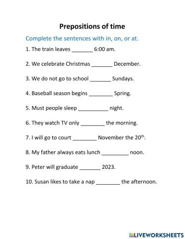 Prepositions of time