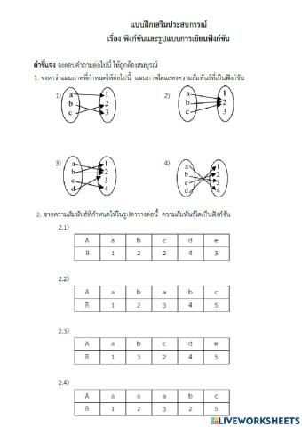 แบบฝึกเสริม เรื่อง ฟังก์ชันและรูปแบบการเขียนฟังก์ชัน