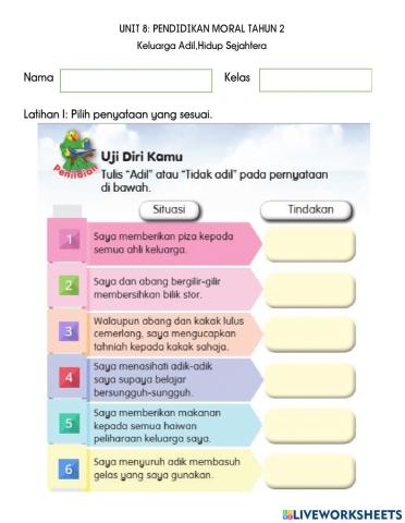 Pendidikan moral tahun 2  UNIT 8: SIKAP ADIL SEKOLAH SEJAHTERA