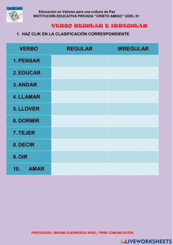 Verbos irregulares y regulares