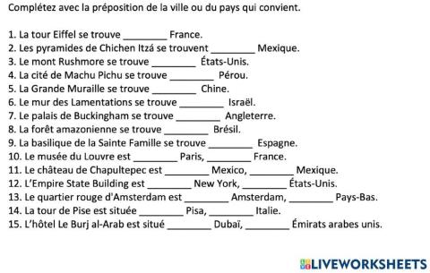 Les pays et les villes...