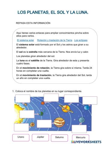 Los planetas, el Sol y la Luna