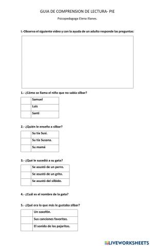 Actividad de comprensión de lectura