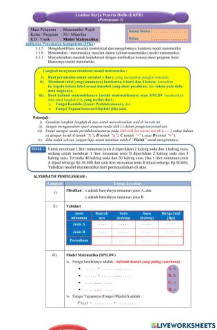 LKPD Model Matematika