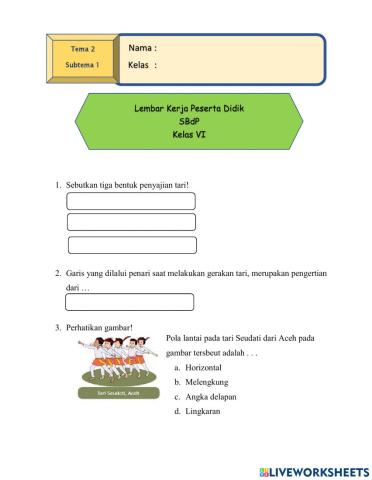 SBdP kelas VI materi Tari Daerah