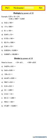 Multiply and Divide by powers of 10