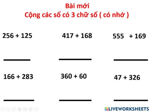 Toán cộng số 3 chử số