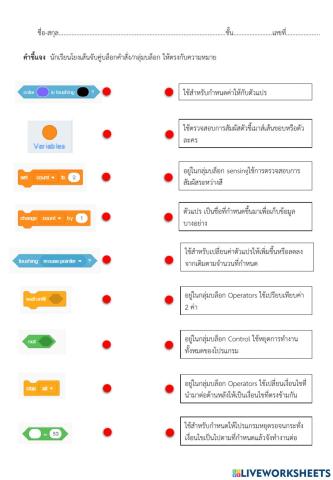 ใบกิจกรรมที่1 โยงเส้นจับคู่บล็อกคำสั่ง